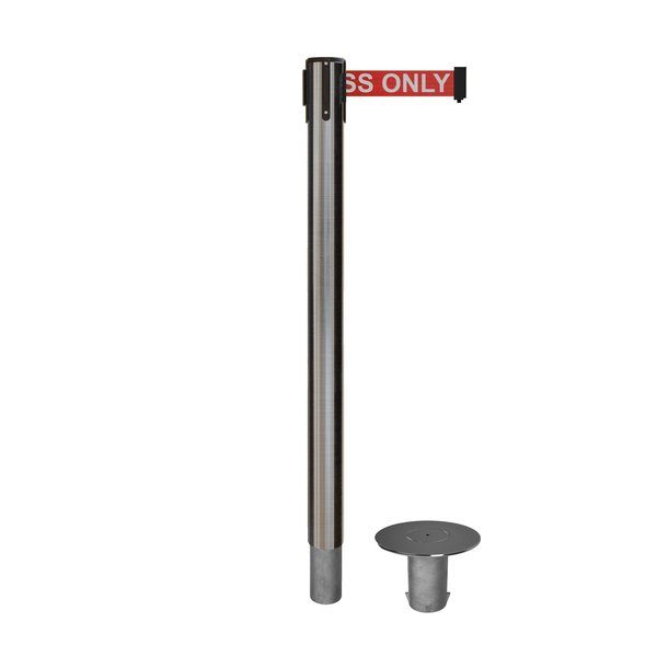 Montour Line Stanchion Belt Barrier Removable Base Sat.Steel Post 14ft.R.Auth..Belt MX650R-SS-AUTHRW-140